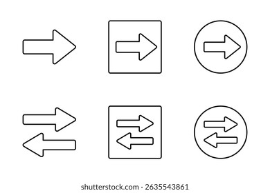 Einfacher Pfeil, Vektorsymbol-Illustrationssatz. Satz mit 6 Abbildungen. Die Farbe ist schwarz.