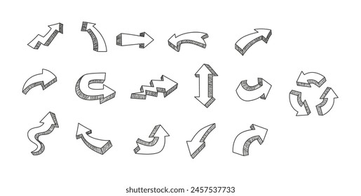 Simple arrows, hand drawn arrows vector isolated on white, arrow icons