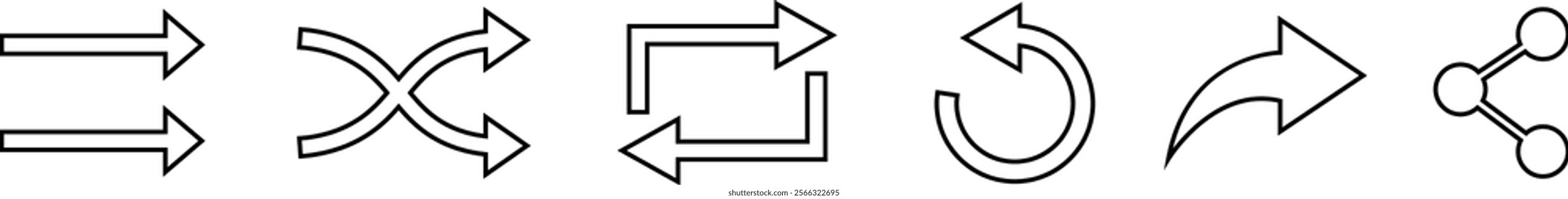 Simple arrows transmit sharing icon set. Depicting data exchange pointing in both directions vector collection isolated on transparent background. download and upload buttons for mobile and web apps