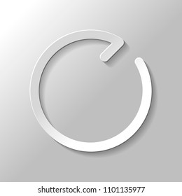 Simple arrows, update, reload, clockwise direction. Navigation icon. Simple arrow, backward. Navigation icon. Linear symbol with thin line. One line style. Paper style with shadow on gray background