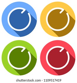 Simple arrows, update, reload, clockwise direction. Navigation icon. Simple arrow, backward. Linear symbol with thin line. One line style. Set of white icons with long shadow