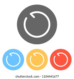 Simple arrows, update, reload, counterclockwise direction. Navigation icon. Simple arrow, backward. Navigation icon. Linear symbol with thin line. One line style. Set of white icons on colored circles