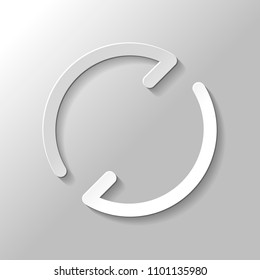 Simple arrows, update, reload. Navigation icon. Simple arrow, backward. Navigation icon. Linear symbol with thin line. One line style. Paper style with shadow on gray background
