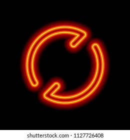 Simple arrows, update, reload. Navigation icon. Simple arrow, backward. Navigation icon. Linear symbol with thin line. One line style. Orange neon style on black background. Light icon
