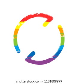 Simple arrows, update, reload. Navigation icon. Linear symbol with thin line. One line style. Drawing sign with LGBT style, seven colors of rainbow (red, orange, yellow, green, blue, indigo, violet