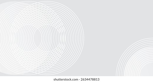 Simple art abstract white glowing geometric lines on gray background. Modern shiny blue circle simple art design
