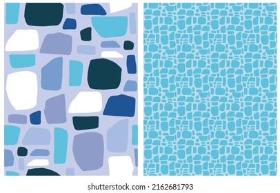 Simple Art Deco Style Geometric Vector Pattern with Spots Isolated on a Various Blue Backgrounds. Modern Abstract Vector Print ideal for Fabric, Textile. Cool Pattern.