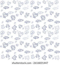 Simple art doodle blue fish
