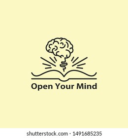 Simple Art Line logo Book and Brain For Education Company
