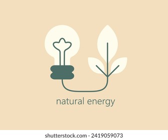 Simple art on the theme of ecology, green energy, alternative eco - friendly sources, reasonable consumption. Graphic design element for logo, brand sign, icon, poster or symbol. Vector illustration.