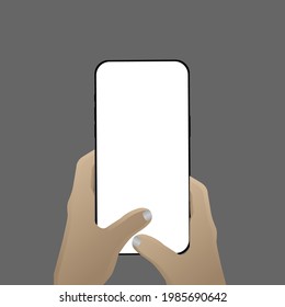 Simple art vector two hand holding the black smartphone with blank screen