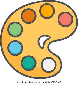 Simple artistic and hobby Vector Flat Icon. Classic palette with different colors for painting. Flat style icon. 48x48 Pixel Perfect.
