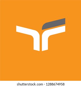 Simple artistic leaf shaped abstract letter TF or T and F logo design template isolated on light background