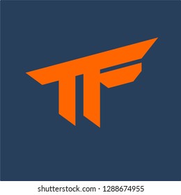 Simple artistic letter TF or T and F logo design template using font isolated on dark background