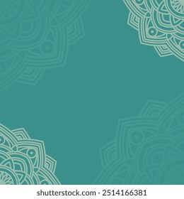 Simple Artistic Mandala Whirls Border on Blank Turquoise Square Background