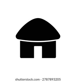 Simple Ashram Hut Icon. Simple black filled icon of a traditional ashram mud hut for meditation