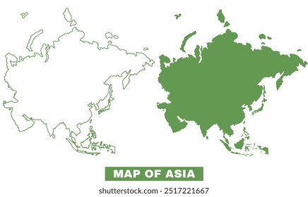 Simple Asia Outline Flat Map vector illustration set