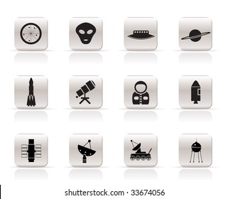 Simple Astronautics and Space Icons - Vector Icon Set 2