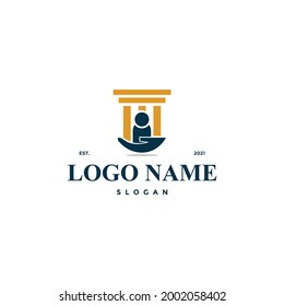 Simple attorney law logo vector. With lawyer pillar and personal care for justice. Protect people from injustice and punishment. modern vintage look. Flat design. Apply to web site, apps brand, icon