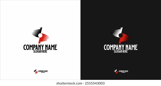 A simple but attractive geometric shape logo. The combination of red and black gives a strong and professional impression. Shapes that resemble arrows or wings symbolize movement, speed, or growth.