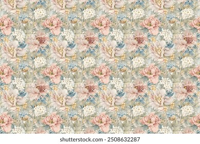 Simple, attractive pattern with small-scale flowers. Shabby chic millefleurs. Floral seamless background for textiles, book covers, manufacturing, wallpapers, printing, gift wrapping, and scrapbooking