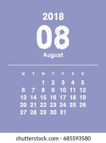 Simple August 2018 calendar. Week starts from Monday.