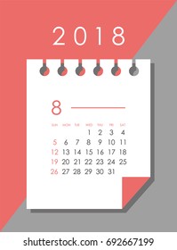 Simple August 2018 calendar. Week starts from Sunday.
