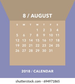 Simple August 2018 calendar. Week starts from Sunday.