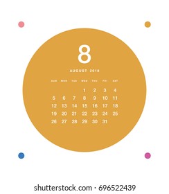 Simple August 2018 calendar. Week starts from Sunday.
