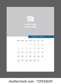 Simple August 2018 photo calendar. Week starts from Sunday.