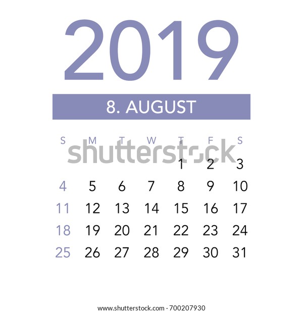 Simple August 2019 Calendar Week Starts Stock Vector Royalty Free 700207930