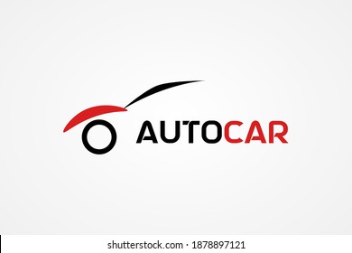Simple Auto Car Logo. Modern Black and Red Silhouette Sports Car Logo Concept on White Background. Abstract Logo Design.