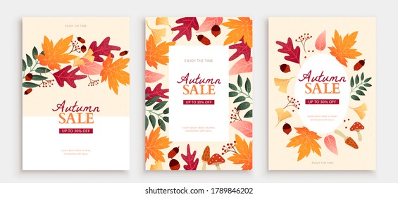 Simple autumn foliage cover in hand drawn style, applicable to event or sale promotion