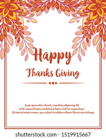 Simple autumn leaf flower frame, for modern card of thanksgiving. Vector