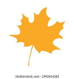 Simple autumn leaf, herbal element. Fall orange maple leaf. Can be used as sign, symbol, icon. Autumn botanical vector flat plant element, maple. Stock vector illustration isolated on white background