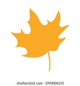 Simple autumn leaf, herbal element. Fall orange maple leaf. Can be used as sign, symbol, icon. Autumn botanical vector flat plant element, maple. Stock vector illustration isolated on white background