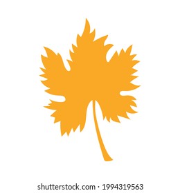 Simple autumn leaf, herbal element. Fall orange grape leaf. Can be used as sign, symbol, icon. Autumn botanical flat plant element, grapes. Stock vector illustration isolated on white background.