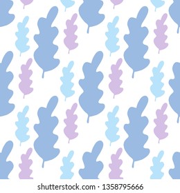 Simple autumn leaves seamless pattern in pastel colors. Leaf branch backdrop. Vector forest illustration on white background. Flat style for textile fabric, wrapping