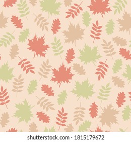 Simple autumn pattern. Colored tree leaves on a light background. Vector texture. Print for Wallpaper.