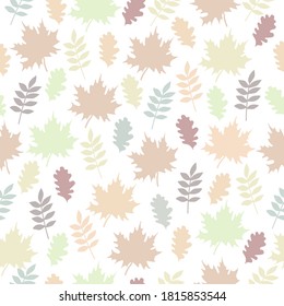 Simple autumn pattern. Colored tree leaves on a light background. Vector texture. Print for the banner.