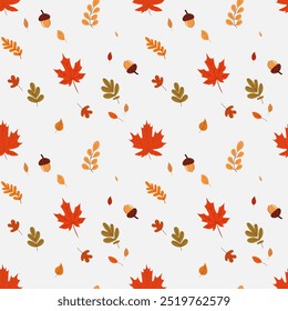 Un patrón de otoño simple en estilo plano con hojas de colores dispuestas en un diseño repetitivo. Fondo para textiles, telas, tela de algodón, cubiertas, Fondo de pantalla, impresión, envoltura de regalo, postal.