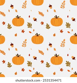 A simple autumn pattern in flat style featuring colorful leaves arranged in a repeating design.Background for textiles, fabrics, cotton fabric, covers, wallpaper, print, gift wrapping, postcard.