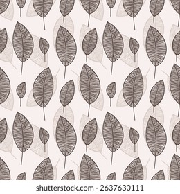 A simple autumn pattern of leaves and flowers. Elegant illustration, textile print.
