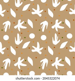 la hoja de la temporada de otoño simple cae sin fisuras con un punto de color verde marrón y naranja en el fondo. este diseño de textura se utiliza para la decoración, impresión de papel o envoltura. hermosa ilustración abstracta vectorial.