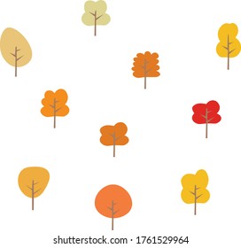 Simple autumn trees of different shapes on white background