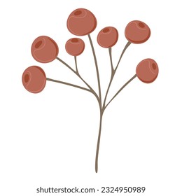 Simple Autumn twig with berries. Rowanberry. Hand drawn element for autumn decorative design, halloween invitation, harvest or thanksgiving. Vector illustration
