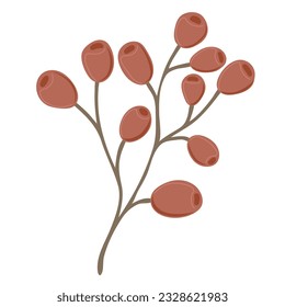 Simple Autumn twig with berries. Rowanberry. Hand drawn element for autumn decorative design, halloween invitation, harvest or thanksgiving. Vector illustration