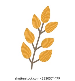 Simple Autumn Twig with leaves. Hand drawn element for autumn decorative design, halloween invitation, harvest or thanksgiving. Vector illustration	