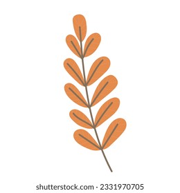 Simple Autumn Twig with leaves. Hand drawn element for autumn decorative design, halloween invitation, harvest or thanksgiving. Vector illustration	