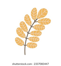 Simple Autumn Twig with leaves. Hand drawn element for autumn decorative design, halloween invitation, harvest or thanksgiving. Vector illustration	